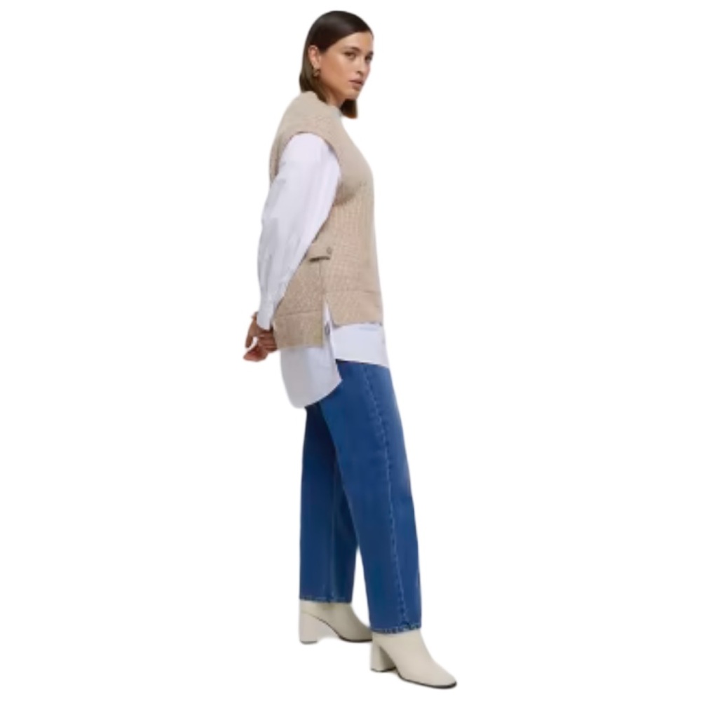 River Island beige knitted hybrid jumper Sweater Vest Oversized Coastal Preppy - Picture 2 of 12